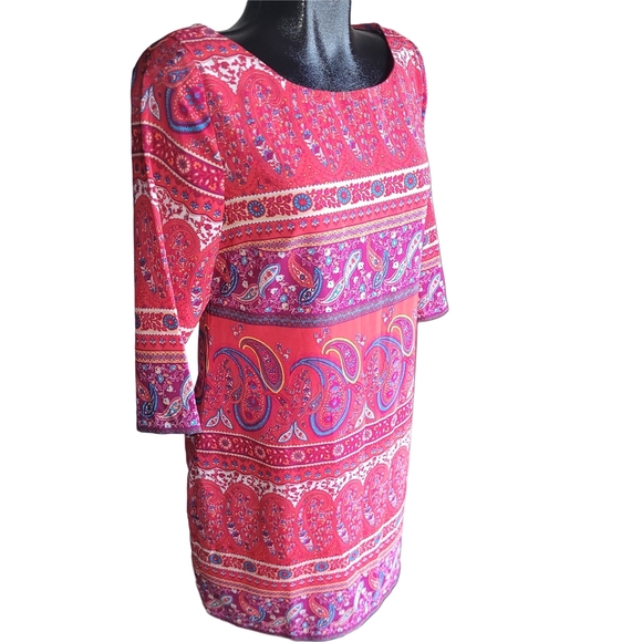 Old Navy Paisley Print Red Shift Dress with Cropped Sleeves M - Picture 2 of 6